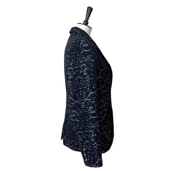 Cabi Women’s Blazer #109 Jacquard Velvet One Button Pockets Blue Paisley Size 6 - Picture 3 of 12